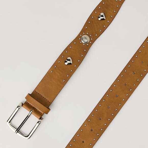 Studded Camel Faux Leather Belt - Large - Picture 1 of 8